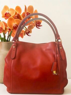 Red Leather Tassel Shoulder Bag - Women